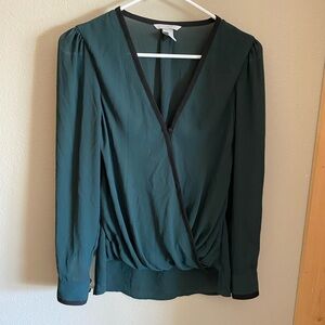 H&M Emerald Green Wrap Blouse with Black Trim Size 4